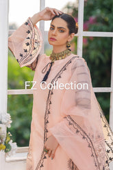 ,Organza Peach 3pc Embroidery FZ Collection