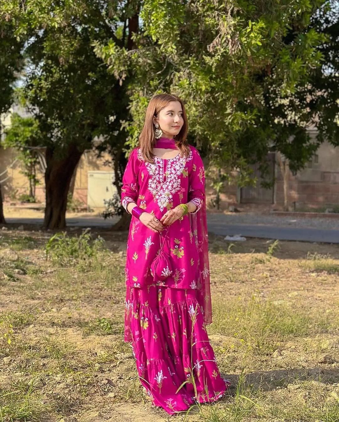,,Pink Embroidery-Printed 2pcs Sharara FZ Collection