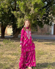 ,,Pink Embroidery-Printed 2pcs Sharara FZ Collection