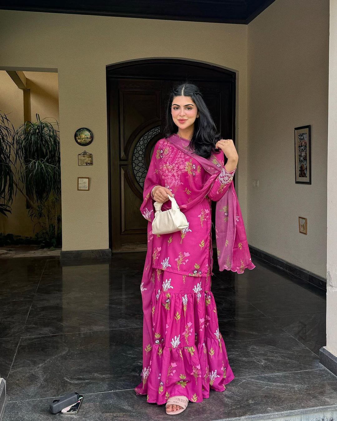 ,,Pink Embroidery-Printed 2pcs Sharara FZ Collection