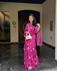 ,,Pink Embroidery-Printed 2pcs Sharara FZ Collection