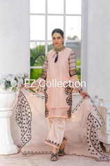 ,Organza Peach 3pc Embroidery FZ Collection