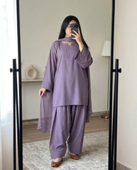 Soft Plum 3pc Dress(Farshi Shalwar)